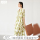 對白浪漫暈染水墨碎花連衣裙女2025新款夏季飄帶設計感時尚長裙子 苔蘚綠花 L