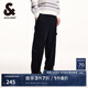 杰克·瓊斯（JACK&JONES）春夏時(shí)尚潮簡(jiǎn)約舒適燈芯絨直筒褲廓形寬腿褲休閑褲男裝224414005 E40黑色 M （175)