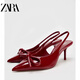 ZARA2025早秋季新款漆皮紅色尖頭蝴蝶結(jié)高跟鞋細跟涼鞋露跟設(shè)計感小眾 紅色 6cm 現(xiàn)貨秒發(fā) 39 (245mm)