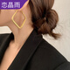 戀晶雨2023年潮歐美夸張耳飾女金屬啞光金色網(wǎng)紅同款耳環(huán)大耳圈 啞光金方形耳圈925銀針