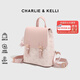 CHARLIE&KELLI CK品牌輕奢雙肩包女士2025新款卡通壓花清新小背包外出收納書包 粉色【京倉配送 禮袋包裝】
