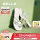 百麗（Belle）小福蝶水鉆蝴蝶夾腳拖女2025夏季新商場(chǎng)款粗跟增高拖鞋D6E1DBT5 銀色 37 (235mm)