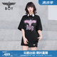 BOY LONDON【暗夜星辰】 秋季情侶款短袖燙鉆粉色老鷹T恤 N01003 黑色 M