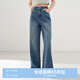 樂(lè)町蝴蝶結(jié)波點(diǎn)圖案牛仔褲2025春季新款直筒長(zhǎng)褲高腰窄版闊腿褲子 牛仔中藍(lán)（現(xiàn)貨） XS