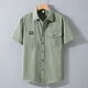 100%純棉男士短袖襯衫上衣夏季薄款雙口袋透氣襯衣休閑百搭日系潮 1515灰綠 XL （145-160斤）