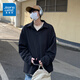 真維斯長(zhǎng)袖t恤男秋季時(shí)尚Polo領(lǐng)長(zhǎng)袖秋冬V領(lǐng)內(nèi)搭打底衫寬松慵懶風(fēng)套頭衫 黑色 2XL （推薦145-160斤）