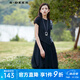 sdeer圣迪奧女裝休閑圓領(lǐng)格紋拼接網(wǎng)紗不規(guī)則短袖連衣裙夏季女S21261204 黑色/91 M 165