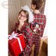 果殼（Gukoo）情侶睡衣春秋迪士尼純棉格紋翻領(lǐng)女家居服男睡衣 棗紅女 M