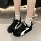 內增高拼色鏤空德訓鞋女2025夏季新款超火平底網(wǎng)面透氣小白鞋板鞋 黑色 37