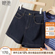 她池闊腿牛仔褲2025夏裝新款女裝港風(fēng)復(fù)古水洗高腰休閑短褲T52H1974K