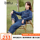 百圖betu女裝春季新款連體褲復(fù)古水洗牛仔襯衫工裝連體褲2401T69 牛仔色 M