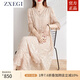 ZXEGI時尚V領100%真絲連衣裙新款夏季寬松大碼顯瘦遮肉桑蠶絲A子裙女潮 杏米色 2XL （121-135斤）