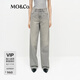MO&Co.牛仔褲2025春新品懷舊洗褪磨白棉質(zhì)中低腰闊腿褲MBE1JEN021 牛仔灰色 L /L