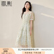 香影小清新碎花雪紡連衣裙女2025夏裝新款氣質泡泡袖綠色印花裙子 淺綠 M 160/84A/95-110斤