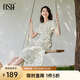 歐莎（OSA）清新V領(lǐng)碎花短袖連衣裙女夏季2025年新款輕薄收腰顯瘦裙子 杏底印花 S