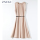 ZXEGI高檔原單真絲喬其100%桑蠶絲連衣裙女氣質(zhì)復古無(wú)袖新款裙子中長(cháng)款 香檳色（裙長(cháng)106CM） 均碼
