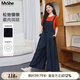 MsShe【仿牛仔背帶闊腿褲】大碼女裝2025夏裝胖mm顯瘦收腰九分褲 背帶褲-藏青藍(lán)色現(xiàn)貨 2XL