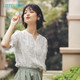 茵曼文藝復古波浪邊素雅繡花少女可愛(ài)襯衫女夏季F18226|099 云朵白 S