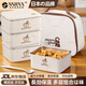 SSIIXX日本品牌保溫飯盒上班族可微波爐加熱多層不銹鋼便當(dāng)盒學(xué)生小餐盒 304米色-四個(gè)裝 2000ml 配保溫袋