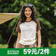 森馬（Semir）短袖t恤女寬松涼感上衣夏裝可愛刺繡印花圓領(lǐng)百搭正肩修身套頭衫 N款-白咖色調(diào)00315 M /160/84A