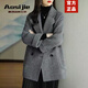 奧絲婕（Aosijie）高端品牌雙面羊絨大衣女2025春秋新款小個(gè)子中長(zhǎng)款100%羊毛呢外套 混灰色(人字紋) S 【90-120斤】