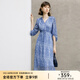 顏域藍(lán)色氣質(zhì)連衣裙女裝2024新款春季收腰顯瘦七分袖V領(lǐng)碎花裙子 藍(lán)花 M/38
