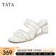 他她（TATA）法式氣質(zhì)高跟拖鞋女透明跟外穿涼拖夏季新款XEK01BT4 透明/銀/米白 35
