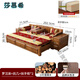 莎慕希（SHAMUXI）廣東佛山新中式香樟木實(shí)木推拉羅漢床客廳可伸縮折疊兩用沙發(fā)床羅 床+炕幾+扶手箱*2(海綿墊)