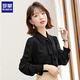 羅蒙（ROMON）高檔女士襯衫2025新款百搭蝴蝶結洋氣小衫設計感小系帶雪紡上衣女 娃娃領(lǐng)黑色有帶 3XL 136-150斤