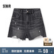 森馬（Semir）牛仔褲女寬松美式熱褲酷颯風(fēng)夏街頭毛邊短褲復(fù)古辣妹103324122010