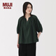 無印良品（MUJI）女式 強(qiáng)捻短袖罩衫 t恤上衣打底衫女款內(nèi)搭女裝25年夏季 BC2LLC5S 深綠色 L (165/88A)