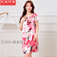 杭城印象新品100%桑蠶絲睡裙女士夏季真絲睡衣女短袖大碼薄款絲綢家居服女 粉紅佳人 均碼 （90-168斤）