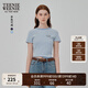 Teenie Weenie小熊短袖T恤女2025年夏季新款華夫格田園風(fēng)時尚條紋T恤上衣女 藍(lán)色 L