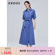 ERDOS 春夏翻領(lǐng)高腰系帶優(yōu)雅通勤中長(zhǎng)款短袖裙裝女連衣裙 經(jīng)典藍(lán) L 165/88A