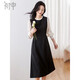 初申春秋長(cháng)襯連衣裙女時(shí)尚復古拼接撞色氣質(zhì)顯瘦小黑裙S141Q2112