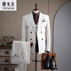 CEO雅戈?duì)?025夏季新款白色西服套裝男士商務(wù)正裝修身?xiàng)l紋西裝結(jié)婚 雪浪白(西服+馬甲+西褲，送領(lǐng)帶) XL 52