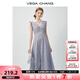 VEGA CHANG法式連衣裙女2025新款夏季碎花裙收腰褶皺小飛袖荷葉邊裙子背心裙 碎花 S