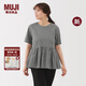 無印良品（MUJI）女式 泡泡紗 短袖罩衫 t恤上衣打底衫女款內(nèi)搭新品 女裝 BC2PDA5A 黑色格紋 L (165/88A)