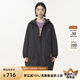 幻走（MOVEUP）2024冬季新款.FUN系列連帽抽繩貼布繡花長(zhǎng)款棉外套女 夜黑 S