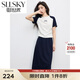 熙世界sllsky夏季套裝2025新款運(yùn)動(dòng)休閑撞色條紋短袖T恤半身裙兩件套 太空藍(lán) L