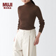無印良品（MUJI）女式 羅紋可水洗高領毛衣 長袖打底針織衫上衣毛衫 BAG01A1A 棕色 S 155/80A
