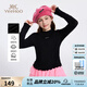 英氏（YEEHOO）兒童長袖t恤女童打底衫春秋款中大童裝女孩上衣服透氣保暖半高領(lǐng) 甜心結(jié)-黑色【軟糯羊毛】 150 cm【順豐包郵 · 極速達(dá)】