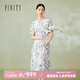 菲妮迪（FINITY）【天然真絲】連衣裙夏季新款100%桑蠶絲印花裙子女 杏底印花 L