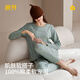 意芬中老年人秋衣秋褲套裝100%純棉薄款保暖內衣女士線(xiàn)衣線(xiàn)褲全棉毛衫 花邊圓領(lǐng)-淺綠 【100%新疆棉-舒適柔暖】 2XL （輕暖/適宜10℃至20℃）