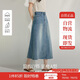 茵曼復古洗水牛仔半身裙夏季女裝百搭高腰顯瘦a字中長牛仔裙 牛仔藍 M