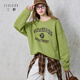 三彩2025秋季新款復古字母印花衛衣套頭衫寬松休閑落肩袖Z 抹茶綠 L 165/88A 版型寬松可適當拍小