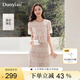 朵以（Duoyi）2025夏季新款小香風(fēng)氣質(zhì)優(yōu)雅貴氣復(fù)古繡花短款開衫半身裙套裝 粉餅色 S