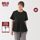 無(wú)印良品（MUJI）女式 泡泡紗 短袖罩衫 t恤上衣打底衫女款內(nèi)搭新品 BC2PDA5A 黑色 S (155/80A)