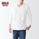 無(wú)印良品 MUJI 男式 水洗 天竺編織 V領(lǐng)長(zhǎng)袖T恤 ABC02A2S 白色 L