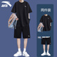 安踏（ANTA）速干冰絲運(yùn)動(dòng)套裝男夏季新款男士t恤短袖短褲青少年男裝跑步衣服 基礎(chǔ)黑套裝（速干-斜插口袋） XL/180(140-160斤）